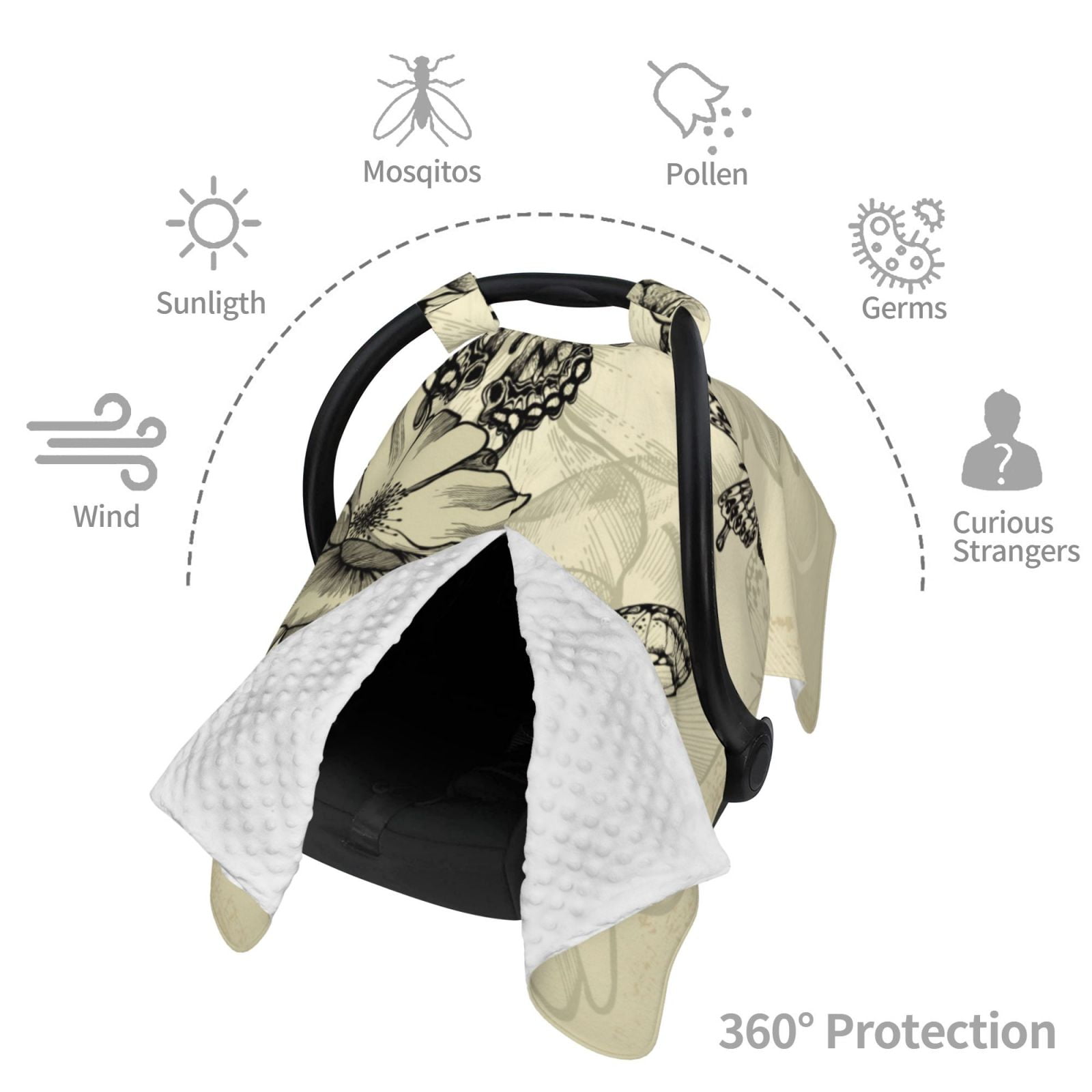 Car Seat Cover Baby - Vintage Floral (4) Breathable Infant Car Seat Cover for Baby Carseat, Lightweight Comfort Baby Essentials Must Haves Newborn Stuff for Girl Boy
