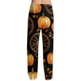 thumbnail image 4 of WTOBBY Men's Halloween Print Drawstring Casual Pajama Pants for Lounge Wear, Comfortable Sleepwear with Elastic Waist, Spooky Design Ideal for Home and Relaxation,Saffron 2XL, 4 of 7