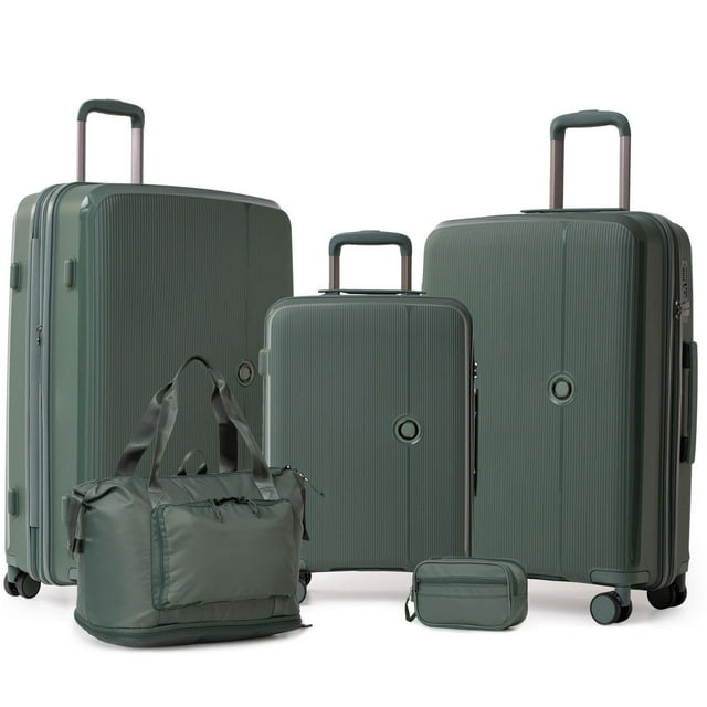 5 Piece Hardside Luggage Set: 28 Inch Spinner Suitcase, 24 Inch Rolling Luggage, 20" Carry-On Suitcase, Toiletry Kit & Expandable Tote Bag