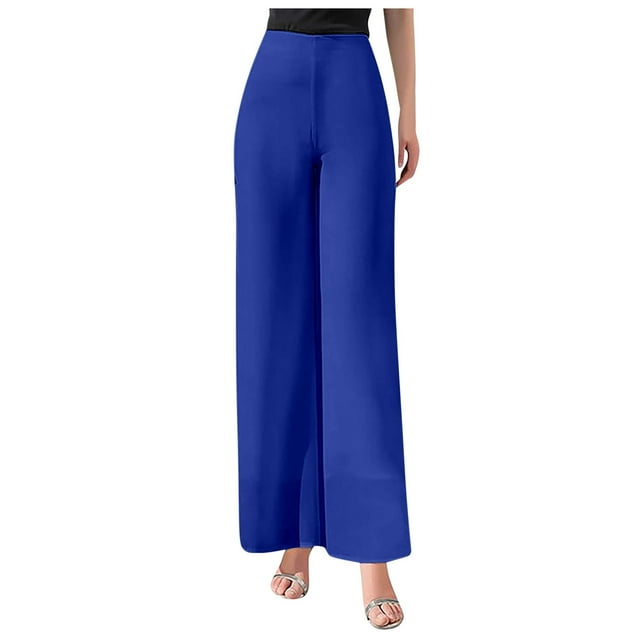 Pantalones acampanados de gasa de cintura alta para mujer: parte trasera elástica, cremallera lateral, tejido fluido, para bodas y cócteles