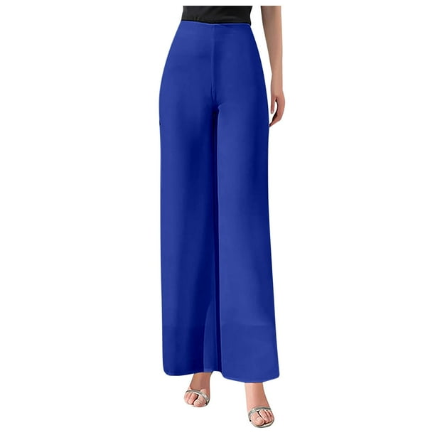 Pantalones acampanados de gasa de cintura alta para mujer: parte trasera elástica, cremallera lateral, tejido fluido, para bodas y cócteles