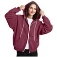 thumbnail image 5 of TAGOLD Womens Sweater Tops,Casual Plus Size Fall Tops Blouse for Womens,Women's Casual Loose Solid Color Pocket Long Sleeved Double Zipper Hooded Sweatshirt Top Wine M, 5 of 5