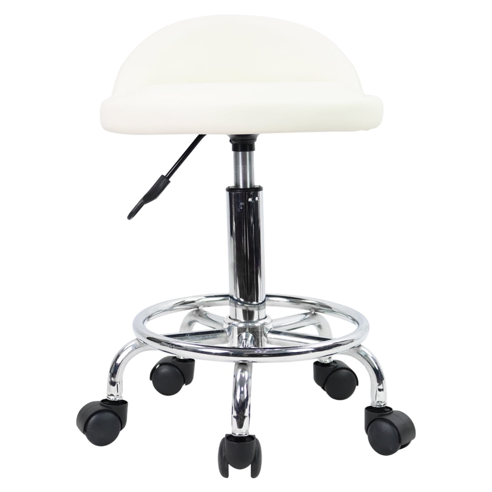 Kktoner Pu Leather Round Rolling Stool With Foot Rest Height Adjustable