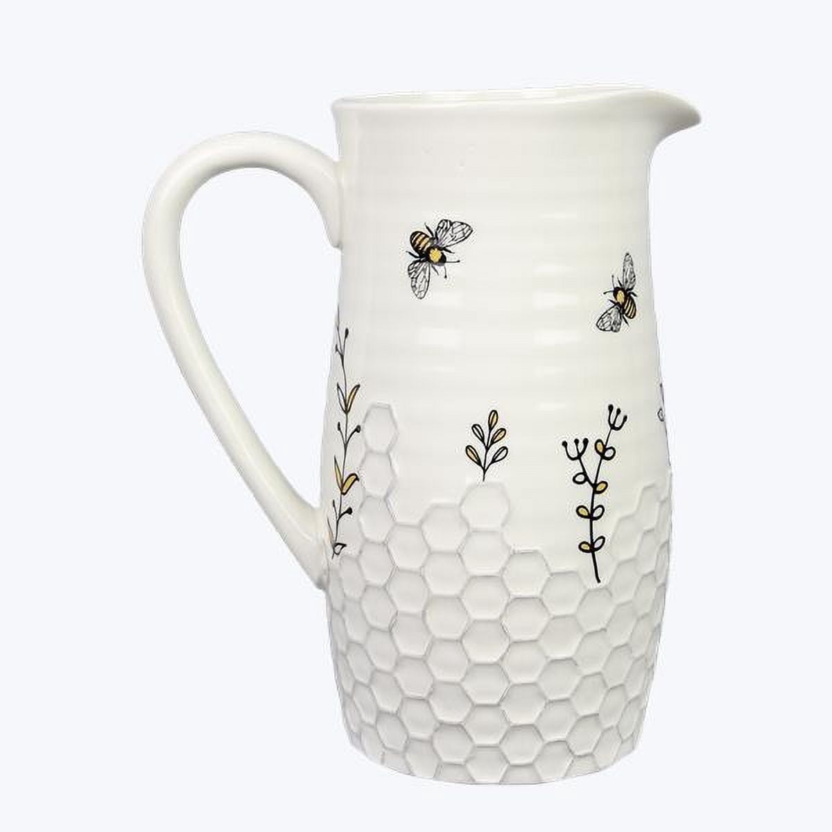 Youngs 11447 10 in. Honey Bee Ceramic Water Pitcher, Vase