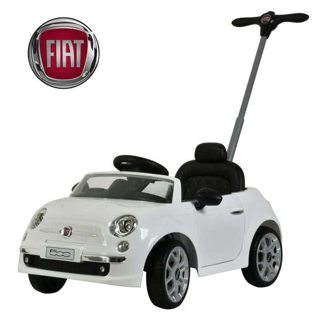 FIAT 500 Carro Montable Para Niños y Bebes - Función 3 En 1 Carriola, Camina o Monta – Coche Con Música y Claxon - Blanco