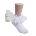 thumbnail image 4 of Dwellite Socks for Girls Double Lace Frilly Socks Turn Cuff Ruffle Dress Socks White XS, 4 of 4