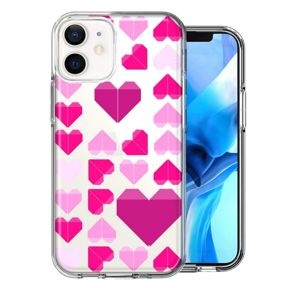 MUNDAZE for Apple iPhone 11 Pink Purple Origami Valentine's Day Polkadot Hearts Design Double Layer Phone Case Cover