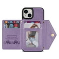 thumbnail image 2 of Wallet Case for iPhone 14 with Card Slots Zipper Pocket Kickstand Function Crossbody Detachable Shoulder Strap Shockproof Purse Case for iPhone 14,Purple, 2 of 7