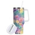 thumbnail image 2 of 30 oz Tumbler With Handle Stainless Steel Insulated Tumbler With Lid for Car Cup Holder Watercolor Rainbow Flowers, 2 of 9