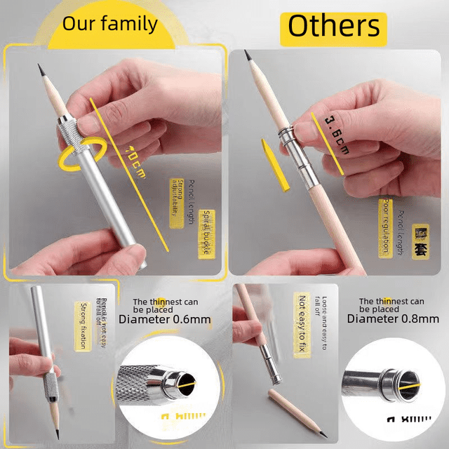 Extensor de lápiz de una sola cabeza con varilla de color de metal, extensor de lápiz, extensor de bolígrafo, extensor de pincel, juego de lápices