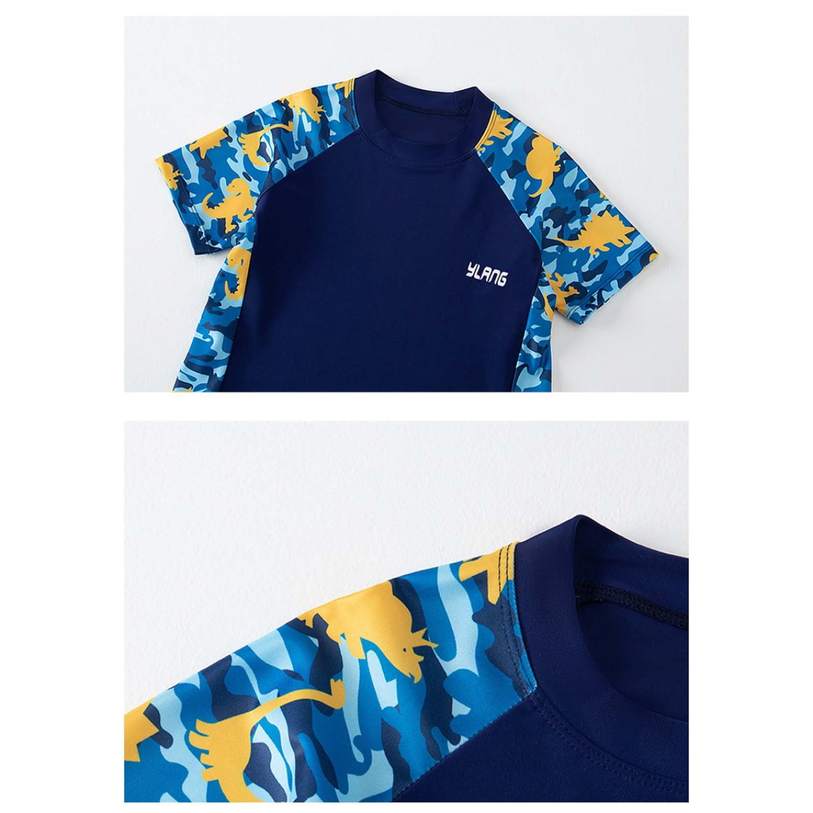 lnmuld Boys 2 Piece Dinosaur Swimsuit Kids Short Sleeve Rash Guard Set Size:4XL