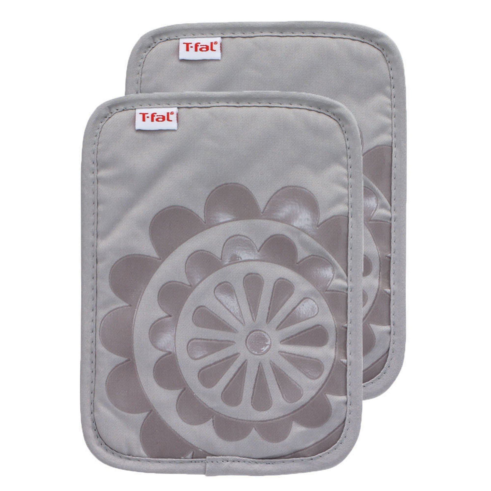 Medallion Print Silicone and Cotton Twill Pot Holder, Two Pack, Gray