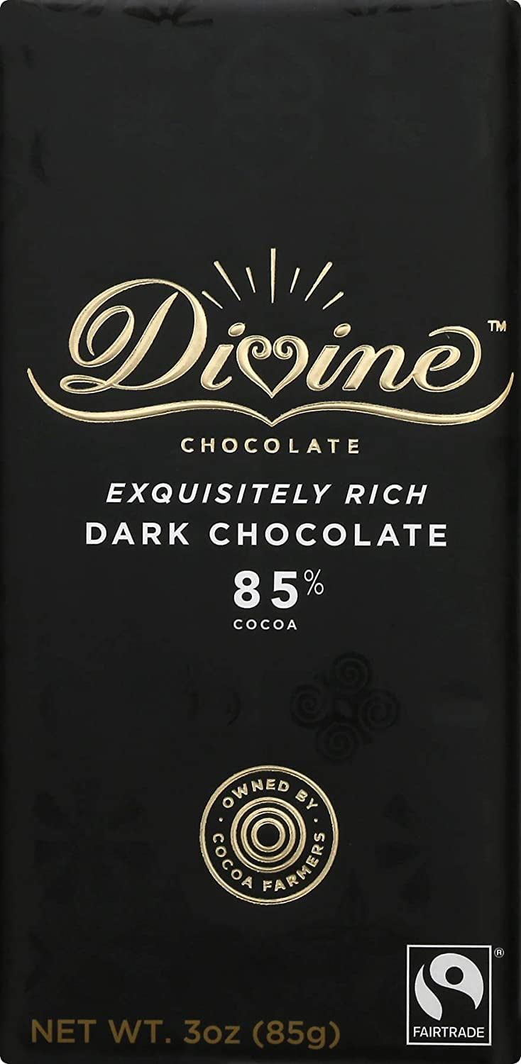 Divine Chocolate 85% Dark Chocolate Bar 3 oz Pack of 2
