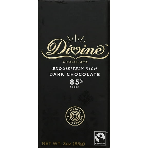 Divine Chocolate 85% Dark Chocolate Bar 3 oz Pack of 2