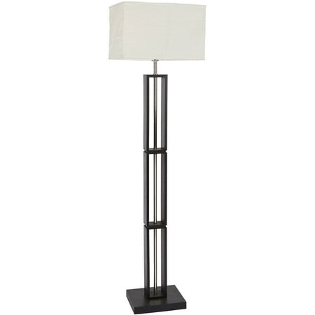 Mainstays Metal and Wood Floor Lamp with Rice Paper Shade, Dark Brown