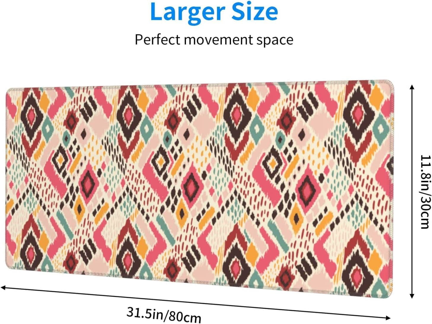 Western Tribal Geometry Gaming Mouse Pad XL, Extended Stitched Edges Mousepad, Large Mouse Mat Desk Pad, Long Non-Slip Rubber Base Mice Pad（31.5x12 Inch）