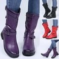 thumbnail image 4 of Oyedens Women's Mid Calf Boots Vintage Casual Leather Low Heels Winter Fall Short Boots Women, 4 of 5