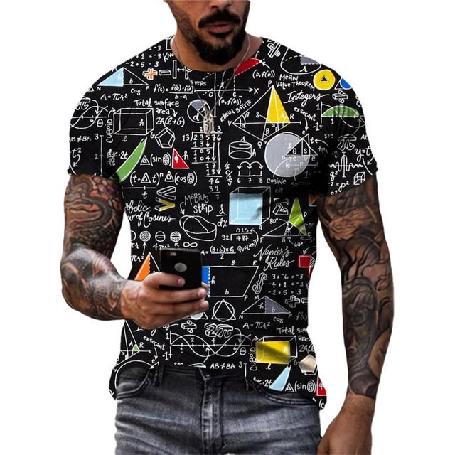 Nouveau Mode Été T-Shirts Graphiques 3D Formule Mathématique Tendance Hommes Style Rétro Décontracté Imprimé Col Rond Manches Courtes