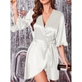 thumbnail image 6 of Avidlove Women's Satin Robe Ruffle Sleeve Short Belted Kimono Bathrobe Lingerie Bridesmaids Sleepwear, 6 of 8