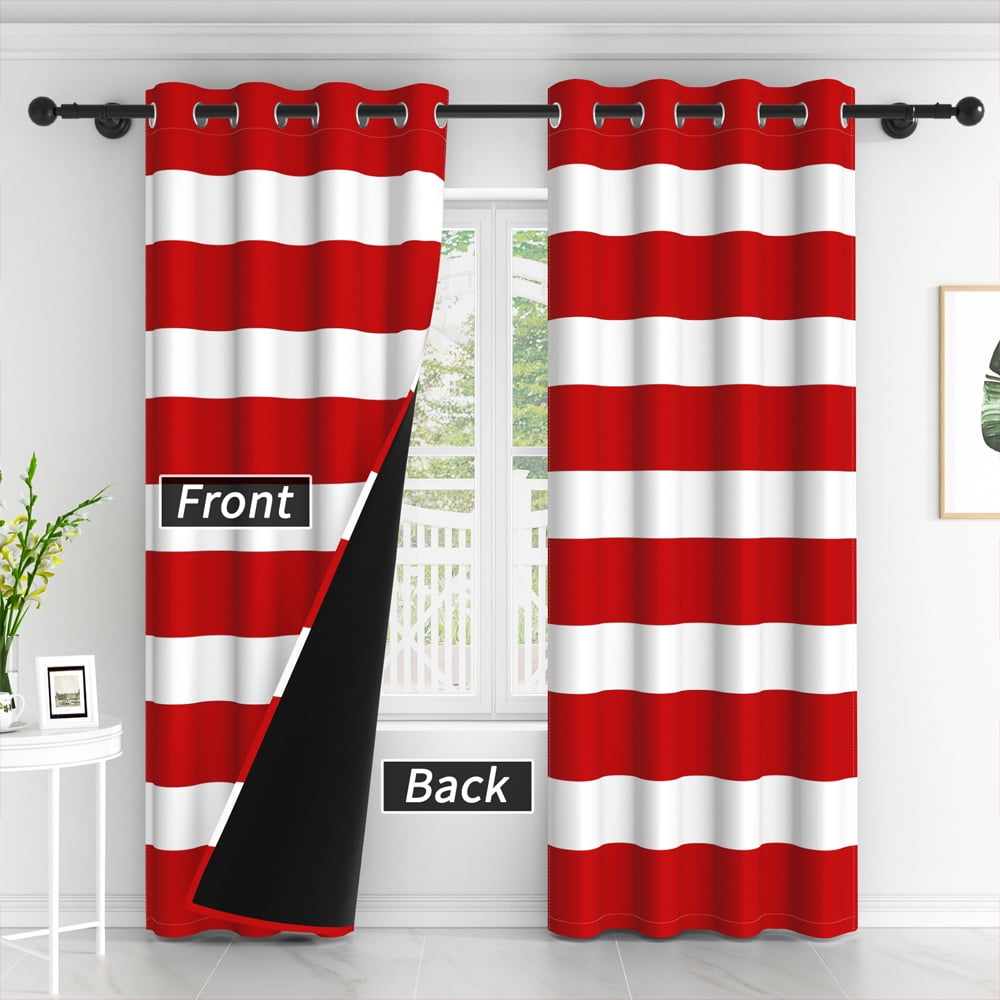 Lfeey Red Stripe Room Darkening Blackout Curtains Christmas Bedroom Living Room Grommet Curtains 52x84 Inch 2 Panel