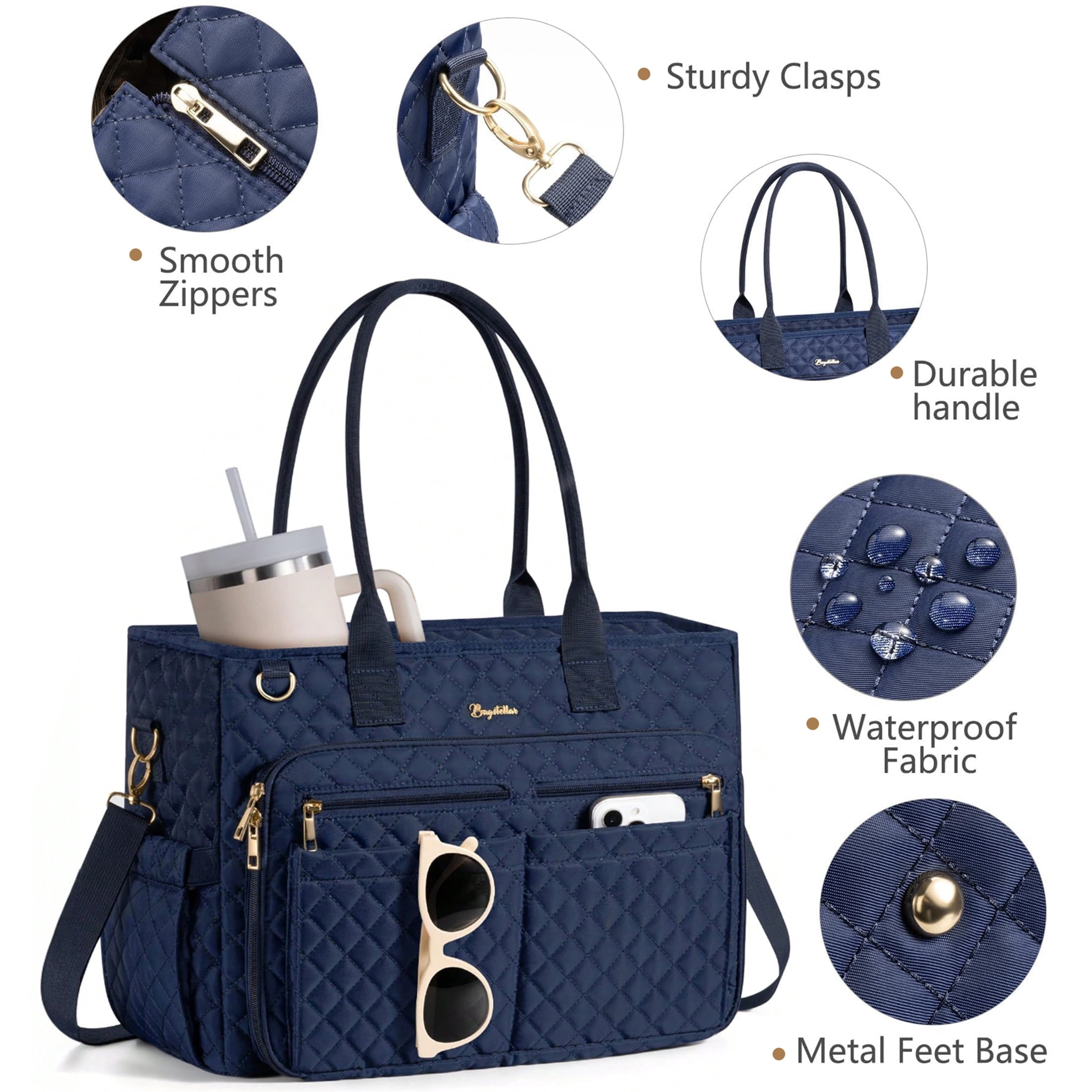 Teacher Tote Bag 15.6 inch Laptop Bag for Women, Work Bags Nurse Bible Bag Quilted Lightweight Laptop Tote Computer Briefcase for School Travel Office College, Dark Blue