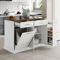 thumbnail image 2 of 4 EVER WINNER Rolling Kitchen Island with Trash Can Storage, Mobile Kitchen Island on Wheels, Kitchen Cart with Spice Rack, Towel Rack & Adjustable Shelves, Kitchen Storage Cart on Wheels, White, 2 of 8