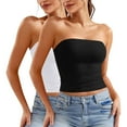 thumbnail image 1 of Blusa informal de verano sin tirantes de color liso para mujer, 2 piezas, de poliéster, 1 of 8