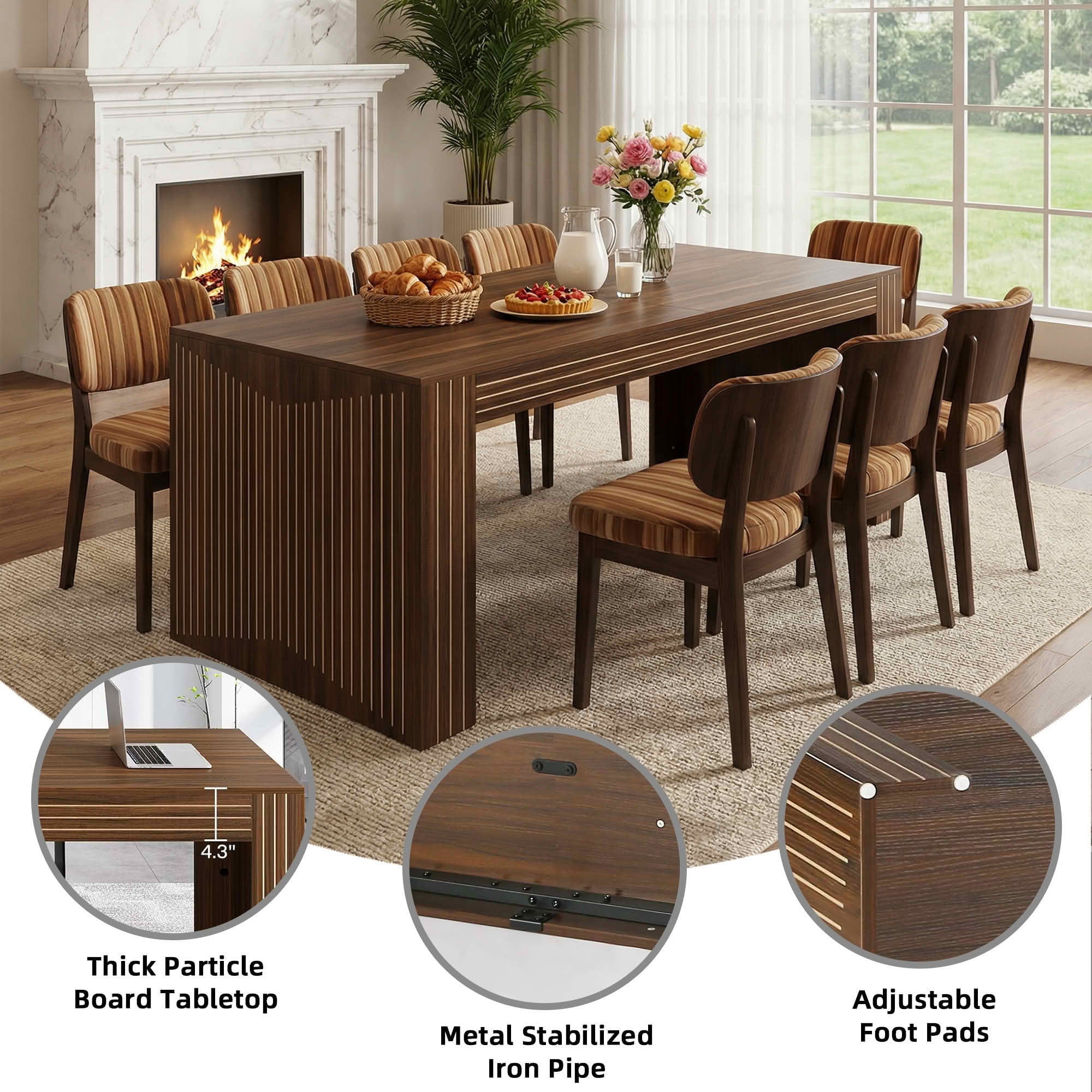 MAYEERTY 78.74" 6-8 Person Rustic Dining Table, Multi-Use Farmhouse Kitchen & Office Desk