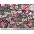 thumbnail image 3 of Soimoi Gray Crepe Silk Fabric Leaves & Floral Watercolor Printed Craft Fabric by The Yard 42 Inch Wide, 3 of 3