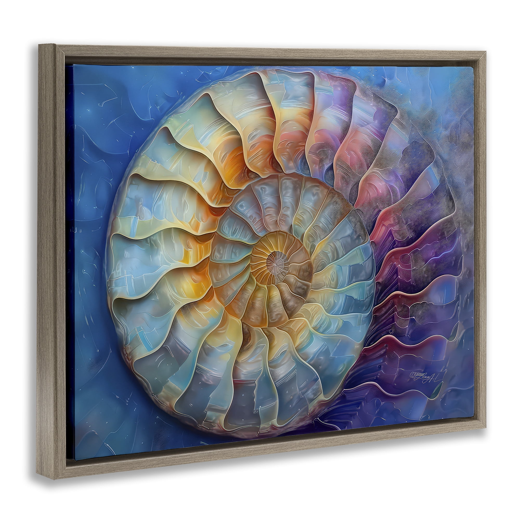Stupell Industries Maritime Nautilus Spiral Animals Painting Brown Floater Framed Canvas Art Print Wall Art, 21 x 17