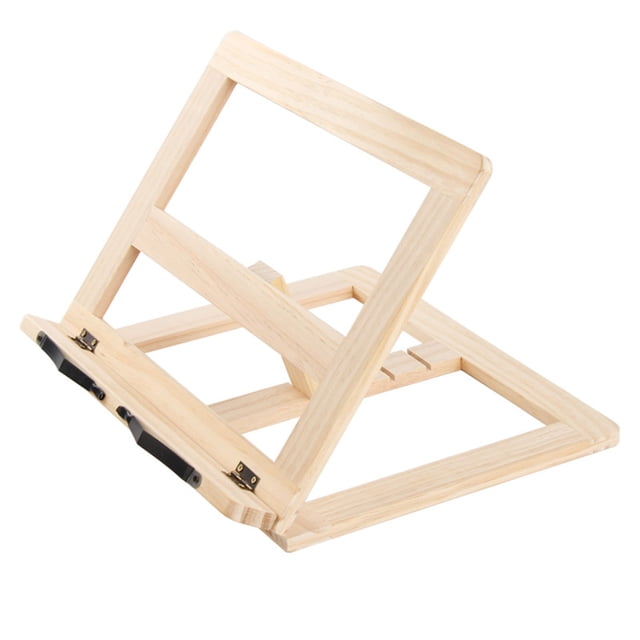 Présentoir à Livres avec Pinces en Métal, Angle de Lecture Réglable et Finition Bois Naturel, Pliable pour Rangement, Structure Stable et Design Portable en Ferme