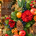 thumbnail image 3 of 24 Inch Christmas Wreath for Front Door, Artificial Holiday Floral Wreath with Red Dahlias, Roses, Apples, Pinecones and Berries, Winter Door Decor, 3 of 7