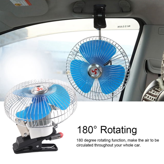 Car Oscillating Fan, 12V 25W Mini Portable Auto Vehicle Clip On Cooling Oscillating Fan for Car Truck Dashboard