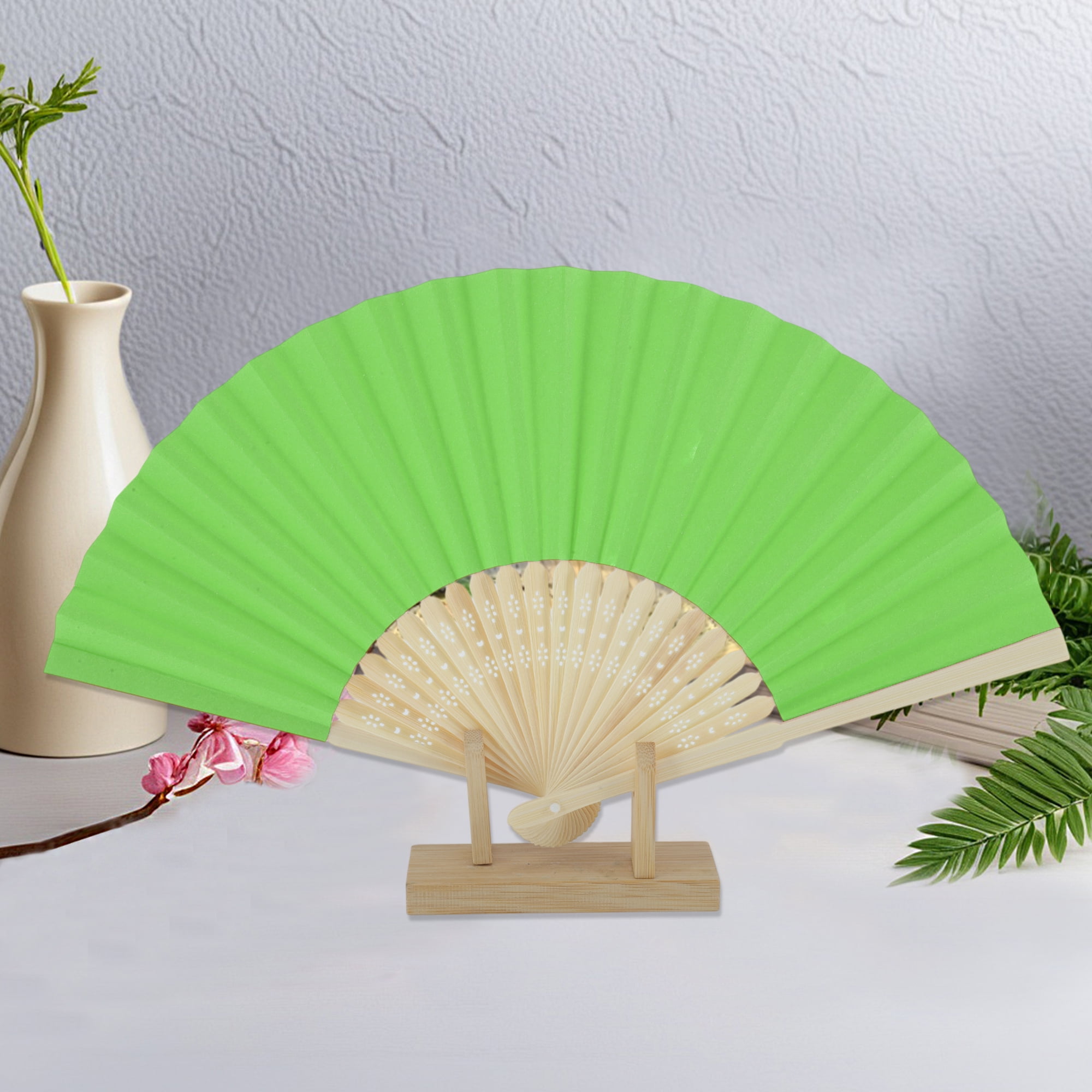 Unique Bargains Portable DIY 7-Inch Blank Folding Fan 1 Pc Green