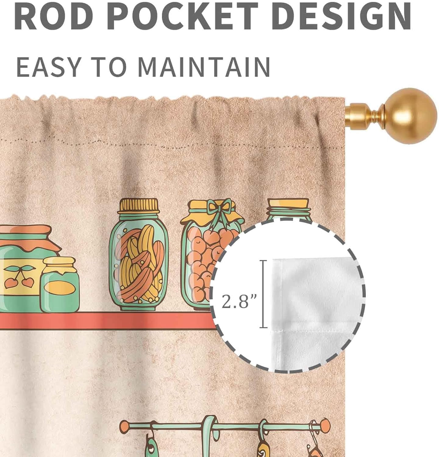 Farmhouse Kitchen Curtians, Rustic Country Fork and Spoon Cook Theme Rustic Vintage Cottage Blackout Cafe Living Room Bedroom Window Curtains Drapes Treatments 2 Panel Sets, 42"x63" Inch