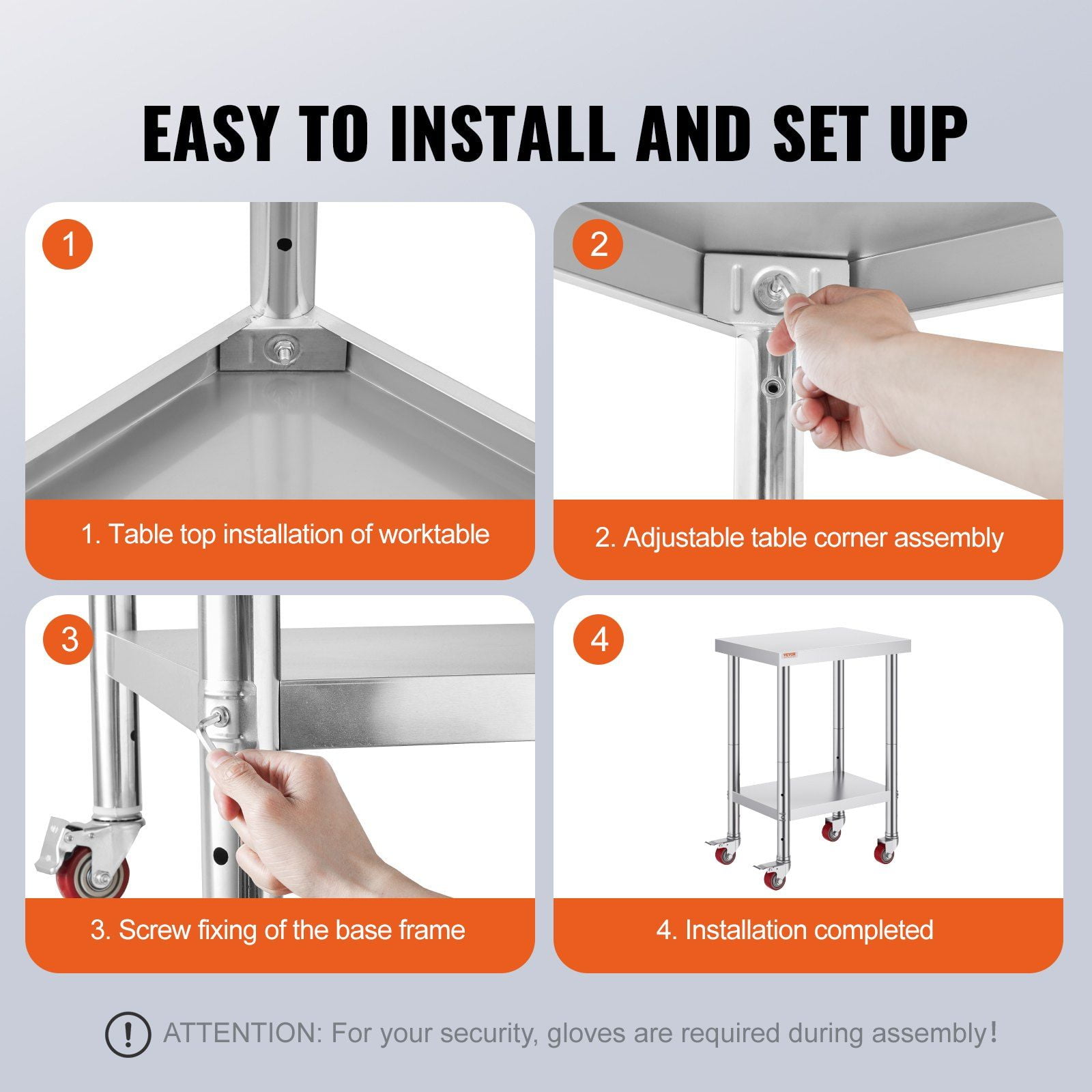 Rolling Stainless Steel Commercial Kitchen Table with 3-Tier Adjustable Storage & Brake System - 24x18x34 Inches