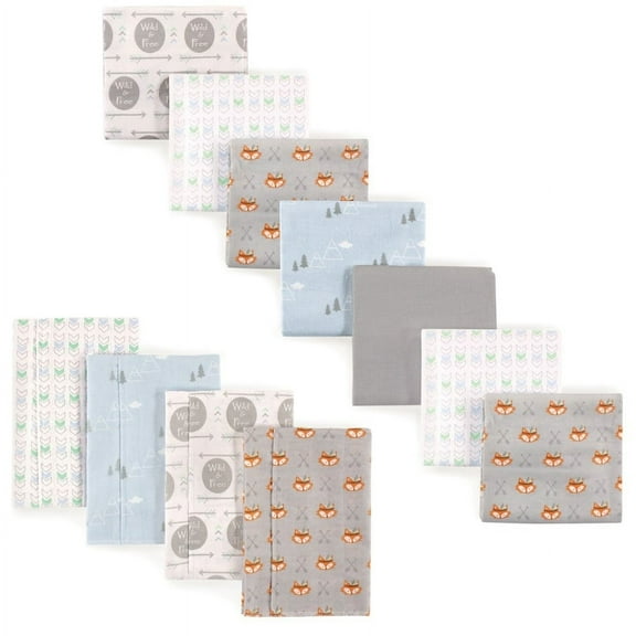 Luvable Friends Infant Boy Cotton Flannel Burp Cloths and Receiving Blankets, 11-Piece, Wild Free, One Size