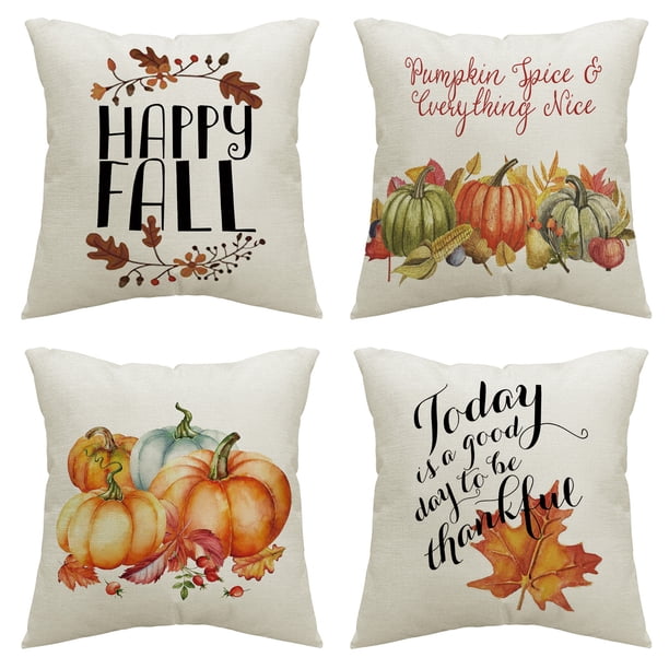 Juego de 4 fundas de almohada de Halloween | Fundas de cojín decorativas con estampados festivos | Fundas de almohada cuadradas de lino de 45 x 45 cm para sofá, sillón, dormitorio y sala de estar.