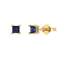 thumbnail image 2 of 0.5 Ct Princess Cut Studs Blue Sapphire 14K Yellow Solid Solid Gold Everyday Dainty Earrings Push Back, 2 of 7