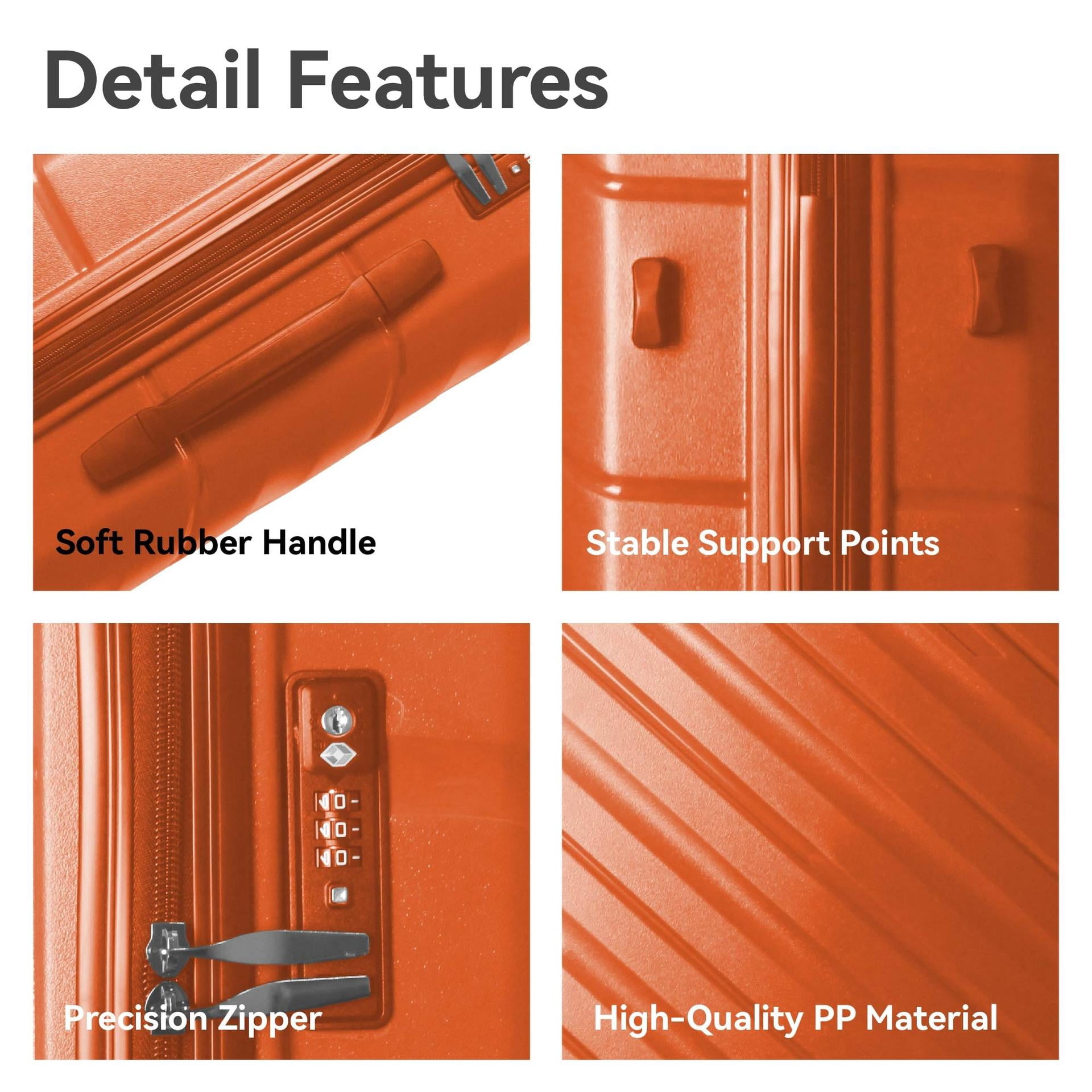 Bright Color Series 3-Piece Luggage Set (20''/24"/28"), Scratch-Resistant PP Hardside Suitcase with Four Caster
