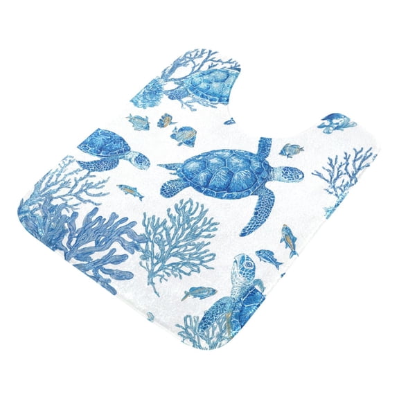 U-Shaped Toilet Mat Plush Bathroom Rug Mat Non Slip Bathroom Mats Sea Turtles and Coral Reefs