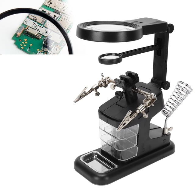 Soldering Repairing Magnifier, Metal Functional High Definition Desktop Magnifying Glass for Industrial Application Black,White