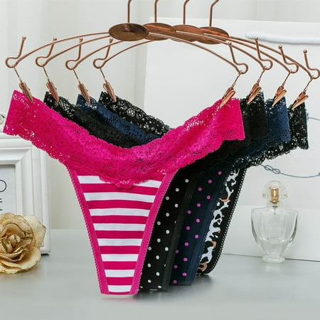 

VONCOS Sexy Lace Thong Women Lace Hipster Panty Hollow Transparent T-pants Low-waisted Underpants