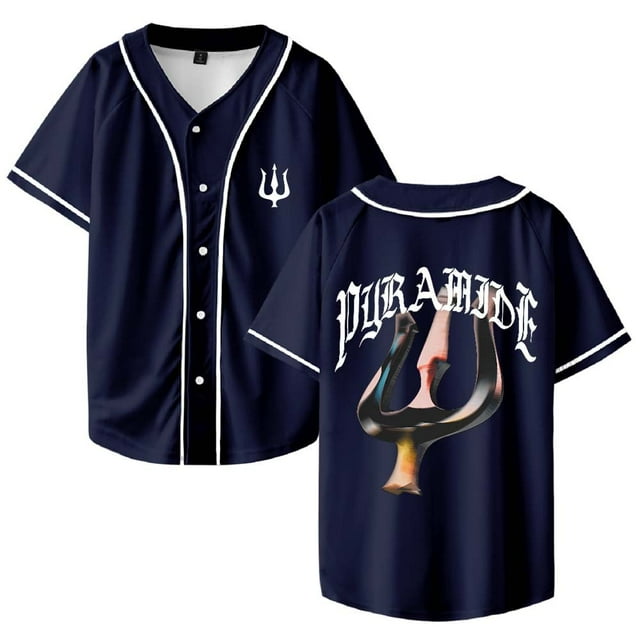 Werenoi Maillot de Baseball Pyramide 2 Merch Col en V pour Femmes et Hommes Manches Courtes Mode Urbaine, TP, Marine