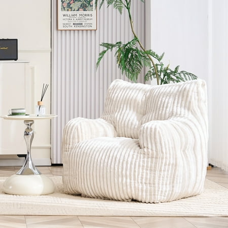 PORKISS Bean Bag Chairs Soft Tufted Foam Lazy Sofa with Corduroy Fabric for Dorm Bedroom Living Room Single Leisure Accent Sofa Chair for Adults Teens Beige B