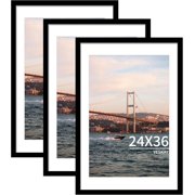 24x36 Picture Frame Brown Set of 3, Display Pictures 20x30 with Mat or 24 x 36 Without Mat, Poster Frames 24x36 for Wall Hanging Horizontal and Vertical