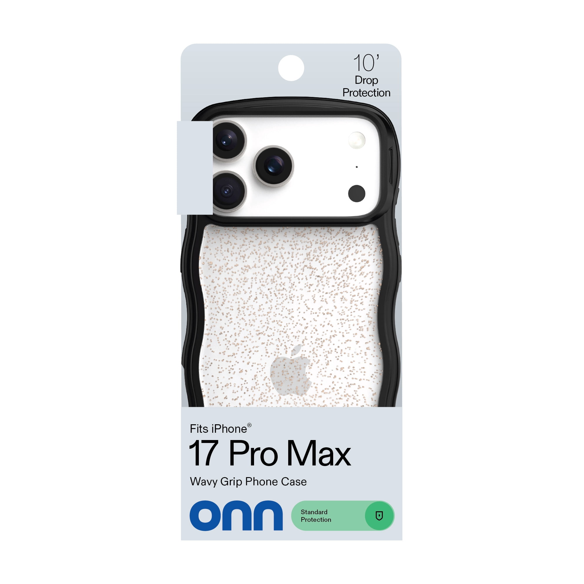 onn Wavy Grip Phone Case for iPhone 17 Pro Max - Black/Gold Glitter
