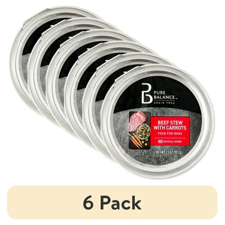 (6 pack) Pure Balance Grain-Free Wet Dog Food, Beef Stew with Carrots, 3.5 oz Tray