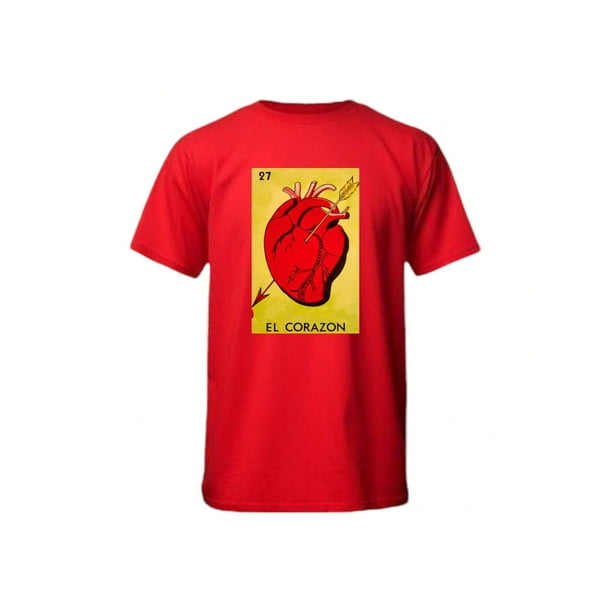 Playera Con Estampado De El Corazon De La Loteria Mexicana Tradicion Mexicana Color Rojo Talla Grande Marca Emil SaEs