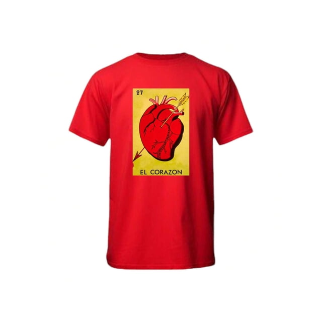 Playera Con Estampado De El Corazon De La Loteria Mexicana Tradicion Mexicana Color Rojo Talla Mediana Marca Emil SaEs